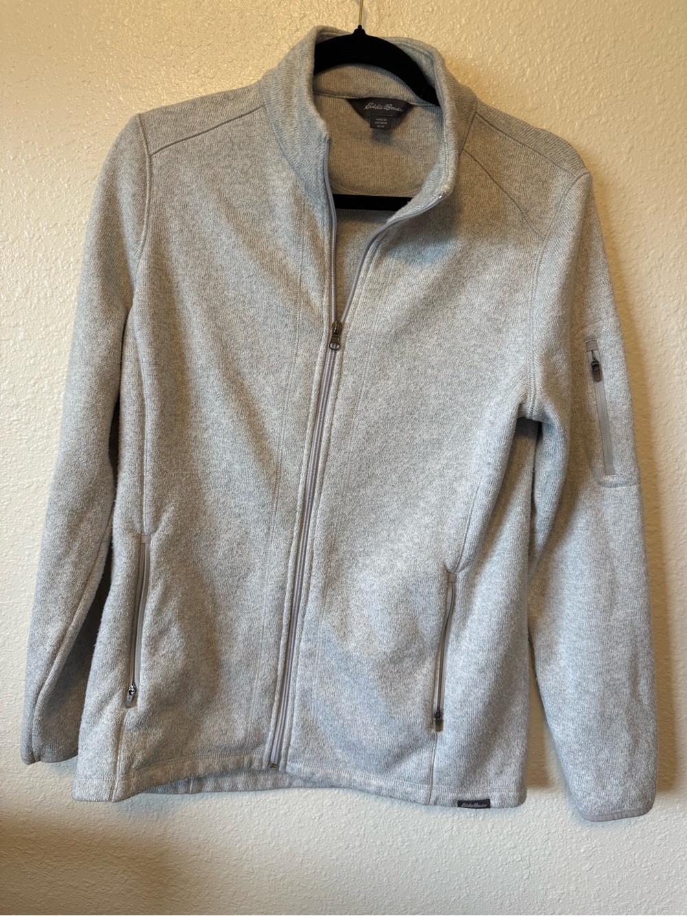 Eddie Bauer Womens Gray Full Zip Sweater Fleece Jacket Mock Neck Size M
